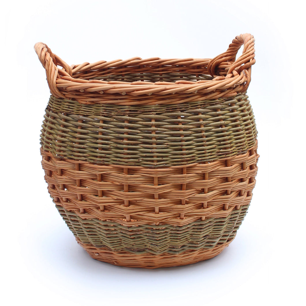 Curved Log Basket - Buff & Natural Brown Willows