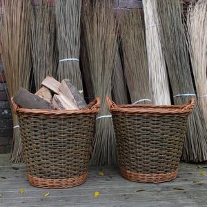 Round Log Basket - Buff & Natural Brown Willows