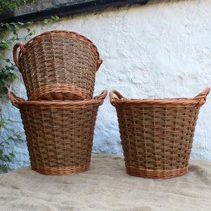 Round Log Basket - Buff & Natural Brown Willows
