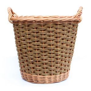 (Customer request) of Round Log Basket - Buff & Natural Brown Willows (Slewed weave)