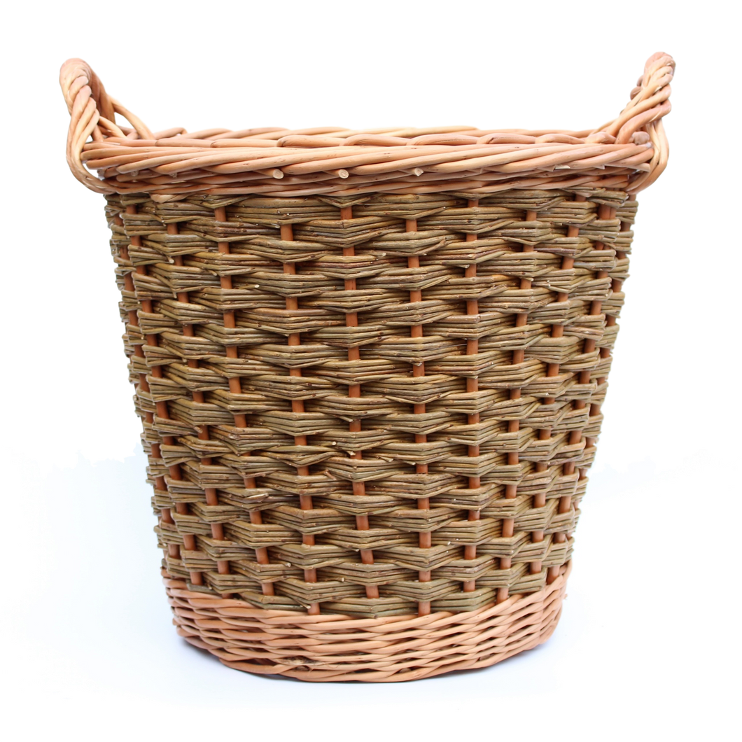 (Customer request) of Round Log Basket - Buff & Natural Brown Willows (Slewed weave)