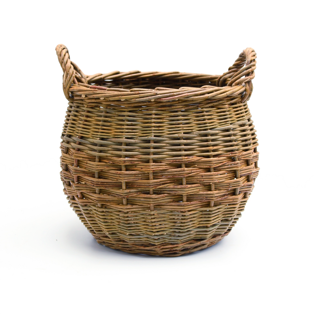 (Customer Request) Curved Log Basket - Natural Green & Brown willows