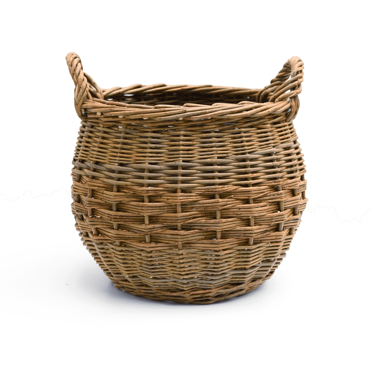 Curved Log Basket Natural Green & Brown willows John Cowan Baskets