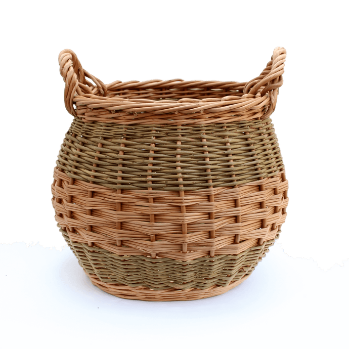 Curved Log Basket - Buff & Natural Brown Willows