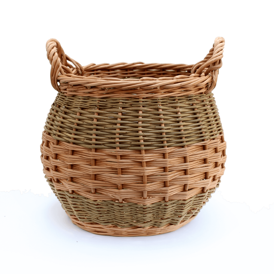 Curved Log Basket - Buff & Natural Brown Willows