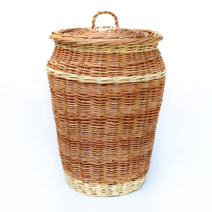 (Customer Request) Linen Basket 'Alibaba' In Peeled Buff & White Willows