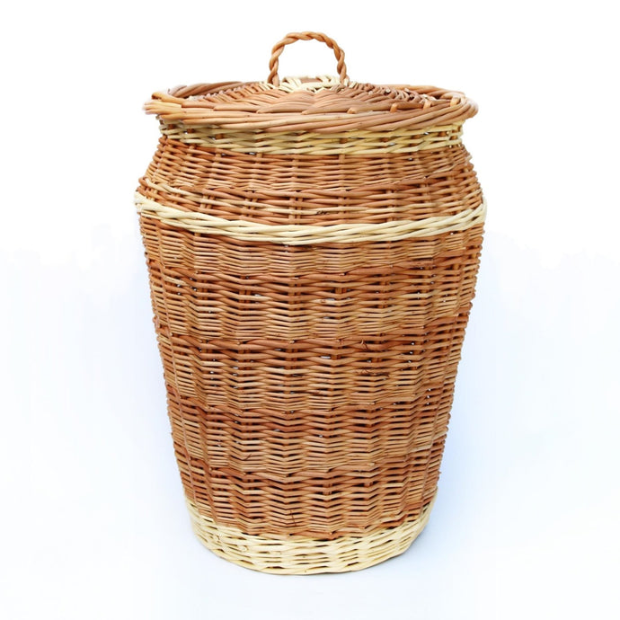 (Customer Request) Linen Basket 'Alibaba' In Peeled Buff & White Willows