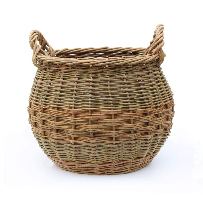 (Customer Request) Curved Log Basket - Natural Green & Brown willows