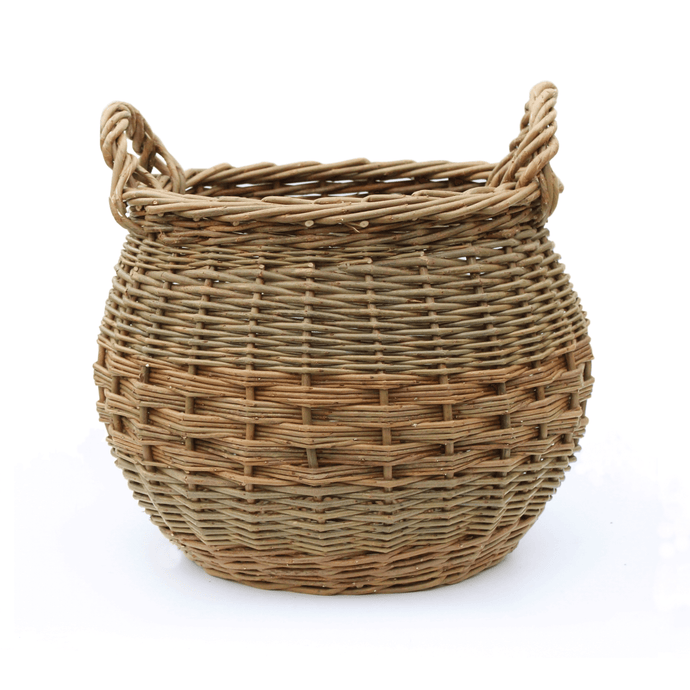 Curved Log Basket - Natural Green & Brown willows