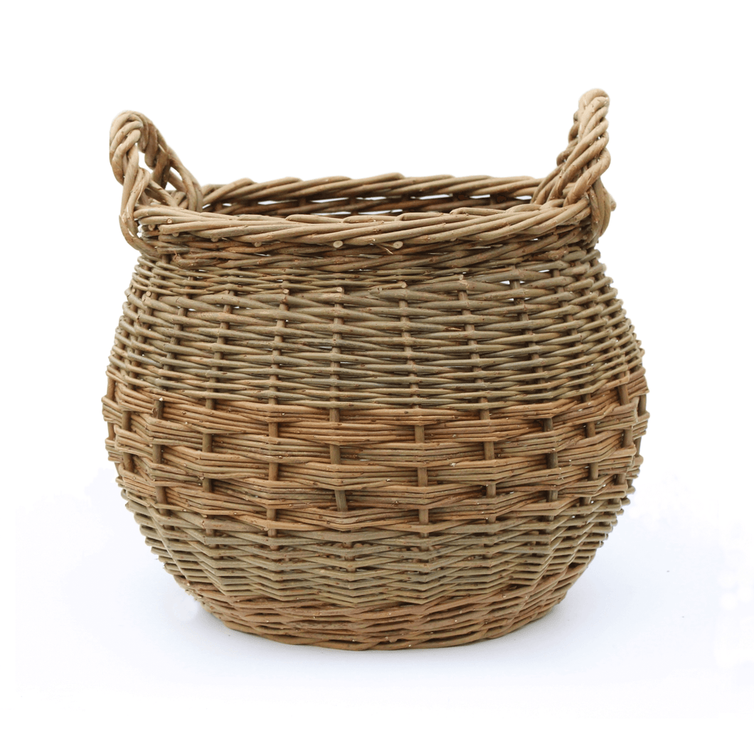 Curved Log baskets in green brown natural materials 